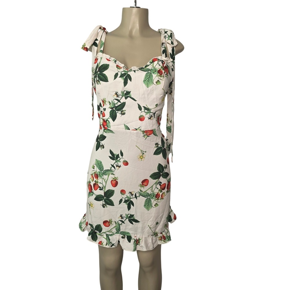 Cider Dress Womens 2XL Multicolor Strawberry Print Tie Strap Ruffle Mini Dress